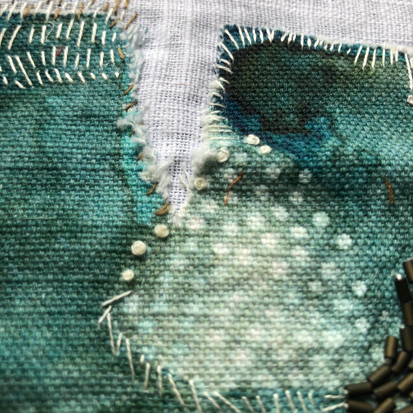 Turquoise Tulip Embroidery with Charcoal Stitches