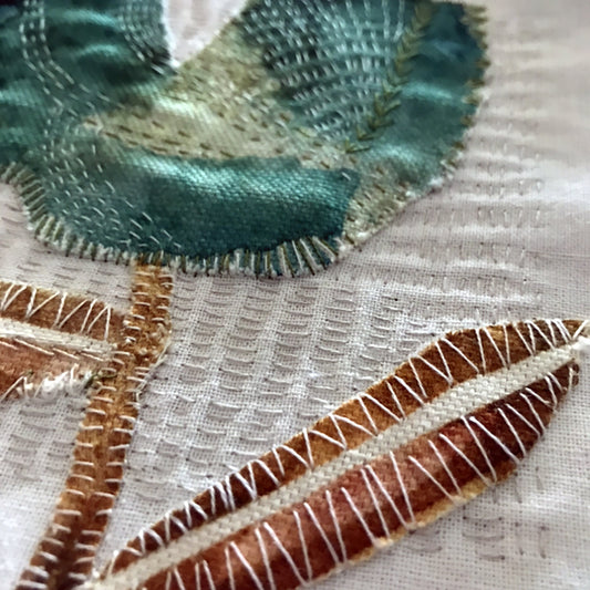 Turquoise Tulip Embroidery with Charcoal Stitches