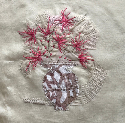 Vase with Peonies Embroidery
